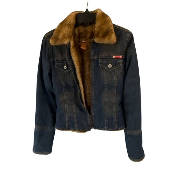 Guess Y2K Women's Denim Jacket Faux Fur Collar Sherpa Lined Vintage Size Small - Picture 6 of 12